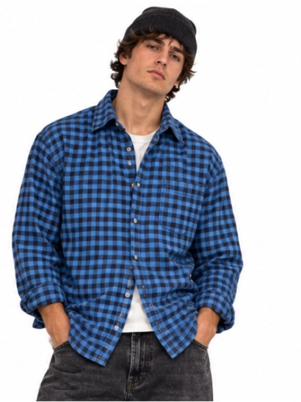 L.L.Bean Slightly Fitted Blue Black Gingham Button Down Shirt Men’s Large